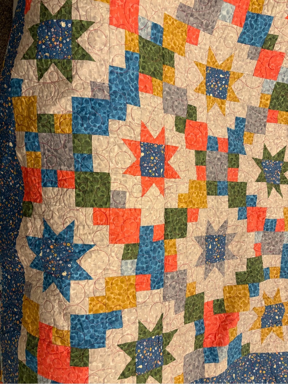 King Size Multicolor Patchwork Star Quilt - Home Bedding